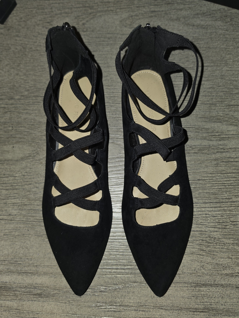 Marc Fisher Black Suede Pointed Toe Lace-Up Flats